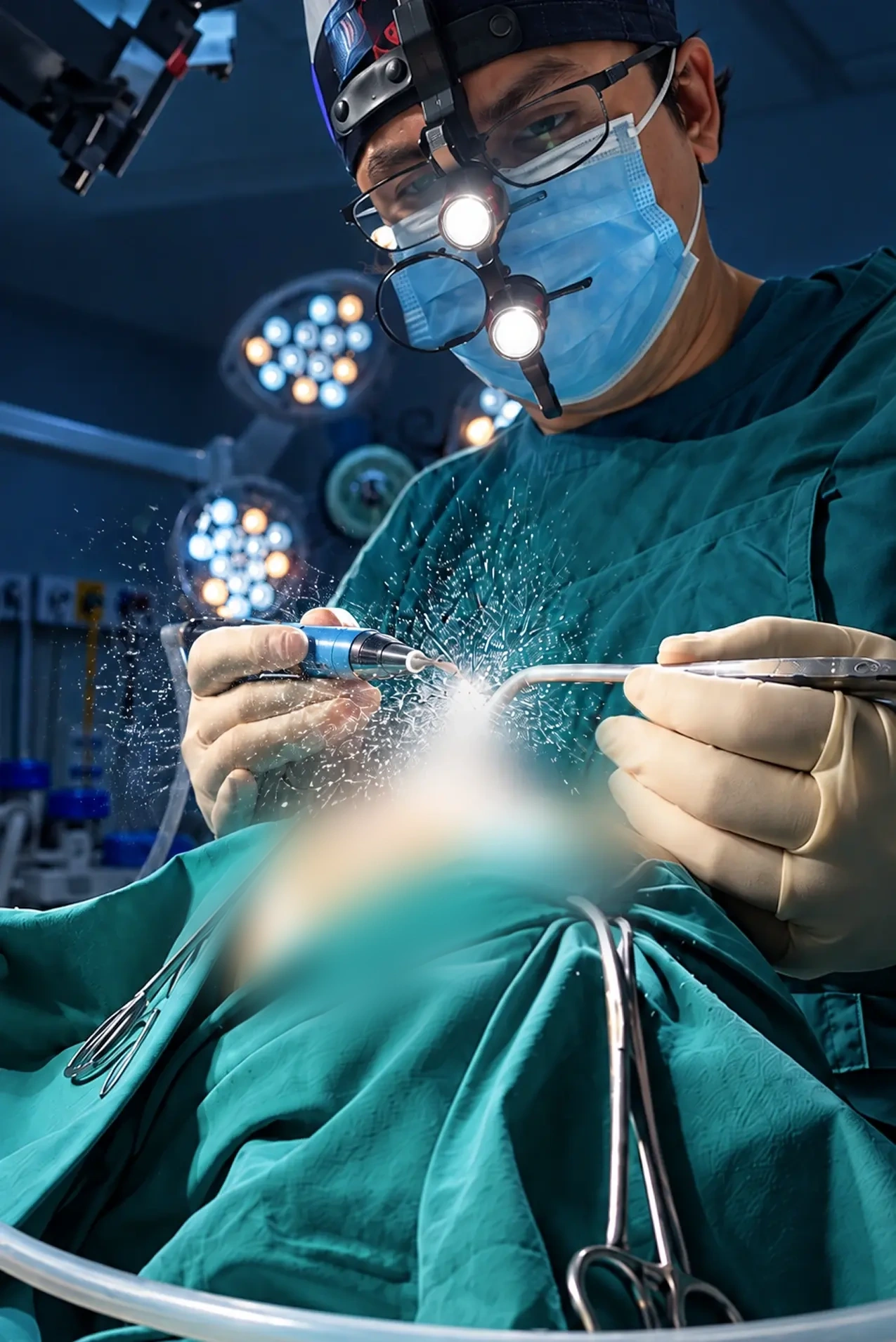 Dr. Ricardo Cruz durante una cirugía de rinoplastia