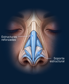 Vista anatómica frontal de rinoplastia estructural