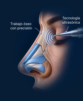 Vista anatómica lateral de rinoplastia de preservación ultrasónica